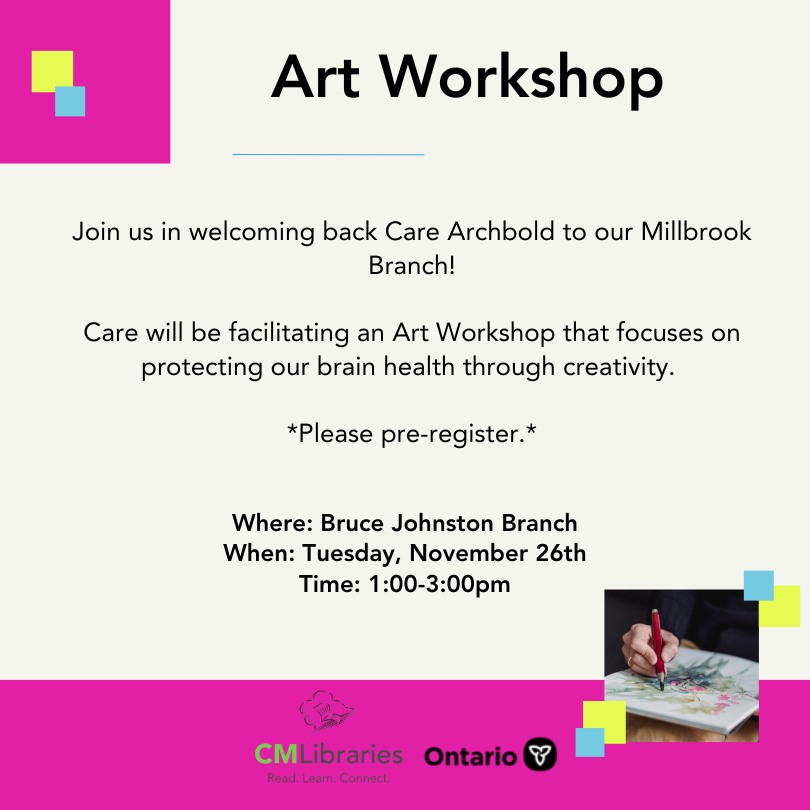 Art workshop poster with link to register